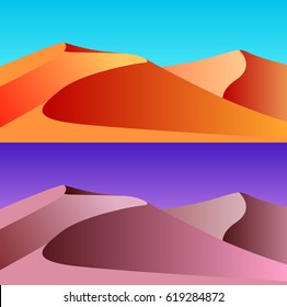 Set of desert landscape illustrations. Day and night. Vector background for your creativity
