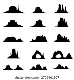 Conjunto de siluetas de montaña del desierto. Gran montaña del desierto