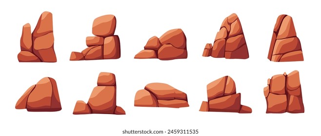 Conjunto de roca del desierto, Ilustración vectorial de dibujos animados, colección de cañón de piedras del desierto naranja, acantilado rajado rojo marrón, Elementos de la naturaleza arte de Clip