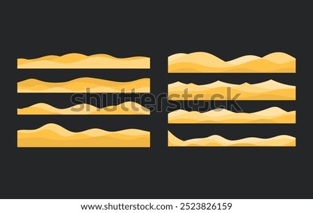 set of desert sand dunes or sand beach landscape decoration vector