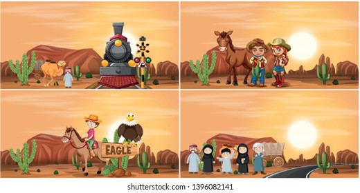 Set of desert scene illustartion