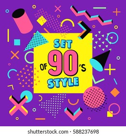 Set Design Of 90s Style. Vector Illustration In Memphis Style.