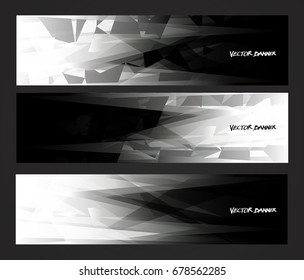 A set design of abstract modern vector bright horizontal web banner black and white with shiny polygonal background illustration