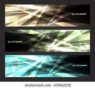 A set design of abstract modern vector bright horizontal web banner colorful with shiny polygonal background illustration