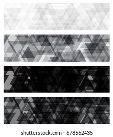 A set design of abstract modern vector bright horizontal web banner black and white with shiny polygonal background illustration