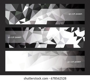 A set design of abstract modern vector bright horizontal web banner black and white with shiny polygonal background illustration