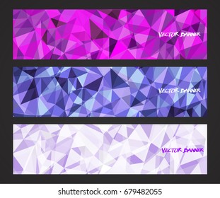 A set design of abstract modern vector bright horizontal web banner colorful with shiny polygonal background illustration