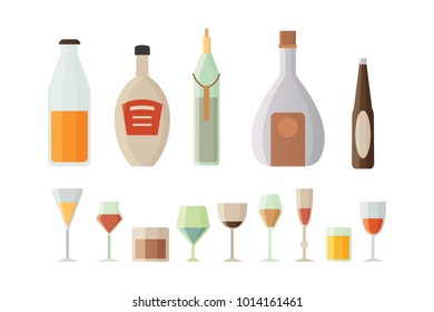 Set design alcohol bottles and glasses vector illustration