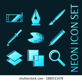 Set of Design Blue glowing neon icons