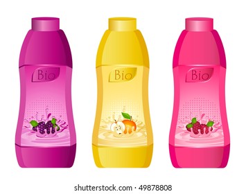 Set of design of bottle milky products with fruit - vector illustration