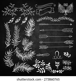 set design. Branches, arrows, plant elements for decoration. background black.