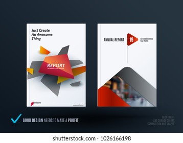 Set of design brochure, abstract annual report, horizontal cover layout, flyer