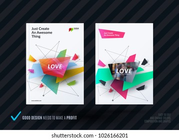 Set of design brochure, abstract annual report, horizontal cover layout, flyer