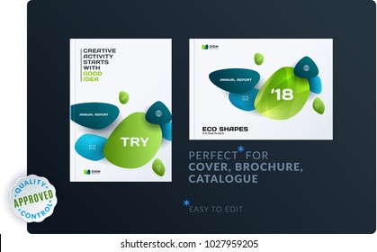 Set of design brochure, abstract annual report, horizontal cover layout, flyer in A4 with vector colourful rounded shapes