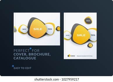 Set of design brochure, abstract annual report, horizontal cover layout, flyer in A4 with vector colourful rounded shapes