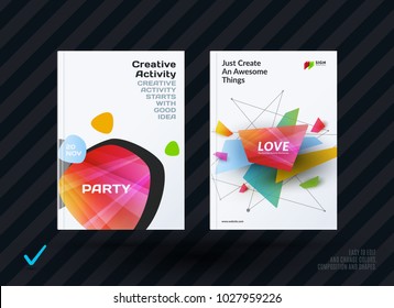 Set of design brochure, abstract annual report, horizontal cover layout, flyer in A4 with vector colourful rounded shapes