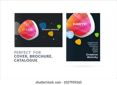 Set of design brochure, abstract annual report, horizontal cover layout, flyer in A4 with vector colourful rounded shapes