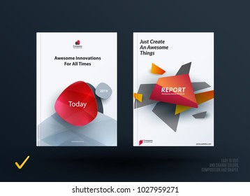 Set of design brochure, abstract annual report, horizontal cover layout, flyer in A4 with vector colourful rounded shapes