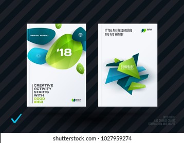 Set of design brochure, abstract annual report, horizontal cover layout, flyer in A4 with vector colourful rounded shapes