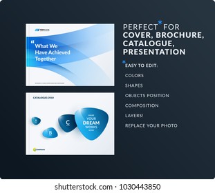 Set of design brochure, abstract annual report, horizontal cover layout