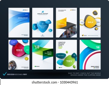 Set of design brochure, abstract annual report, horizontal cover