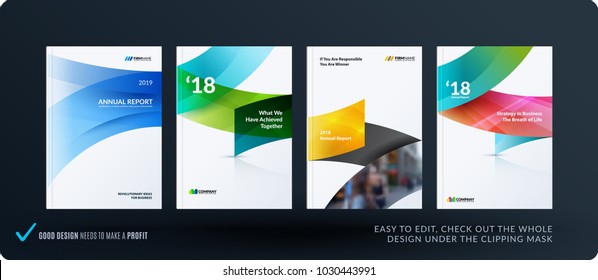 Set Of Design Brochure, Abstract Annual Report, Horizontal Cover