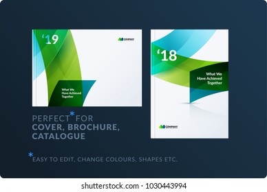 Set of design brochure, abstract annual report, horizontal cover