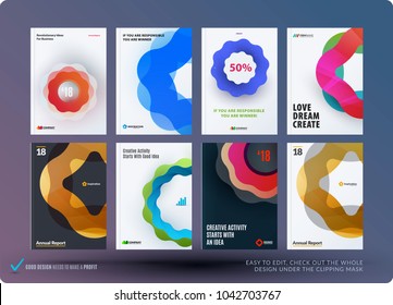 Set of design brochure, abstract annual report, horizontal cover