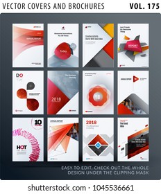 Set of design brochure, abstract annual report, horizontal cover layout, flyer in A4 with vector colourful geometric shapes