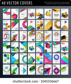 Set of design brochure, abstract annual report, horizontal cover layout, flyer in A4 with vector colourful geometric shapes