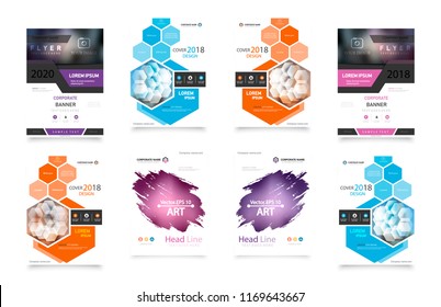 Set of design of brochure, abstract annual report, cover modern layout, flyer Abstract presentation templates. Flyer text font. Ad flyer text. White a4 brochure cover design.