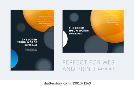 Set of Design of brochure smooth soft template. Creative abstract, annual report, horizontal cover, flyer in A4 with colourful round shapes for branding, exhibition. Business vector presentation.