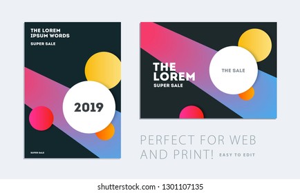 Set of Design of brochure smooth soft template. Creative abstract, annual report, horizontal cover, flyer in A4 with colourful round shapes for branding, exhibition. Business vector presentation.
