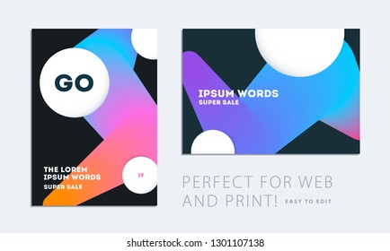 Set of Design of brochure smooth soft template. Creative abstract, annual report, horizontal cover, flyer in A4 with colourful round shapes for branding, exhibition. Business vector presentation.