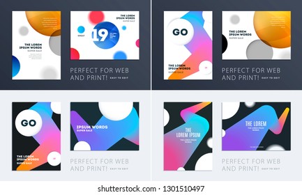 Set of Design of brochure smooth soft template. Creative abstract, annual report, horizontal cover, flyer in A4 with colourful round shapes for branding, exhibition. Business vector presentation.