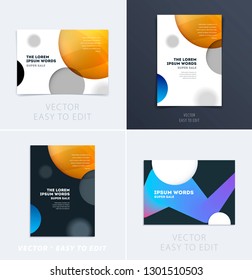 Set of Design of brochure smooth soft template. Creative abstract, annual report, horizontal cover, flyer in A4 with colourful round shapes for branding, exhibition. Business vector presentation.
