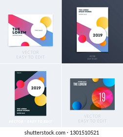 Set of Design of brochure smooth soft template. Creative abstract, annual report, horizontal cover, flyer in A4 with colourful round shapes for branding, exhibition. Business vector presentation.