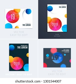 Set of Design of brochure smooth soft template. Creative abstract, annual report, horizontal cover, flyer in A4 with colourful round shapes for branding, exhibition. Business vector presentation.