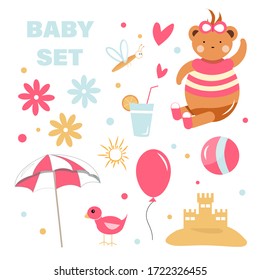 set for the design of children's products with bears in pink. stickers for kids