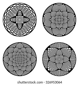 A set of design circle elements. Abstract monochrome decorative backdrop. Vector art. No gradient