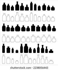 set design collection of vector bottles, illustrations, symbols, bottles with different line symbols
