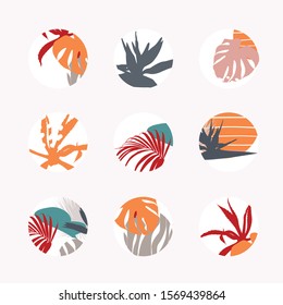 Set of design colorful templates icons and emblems - social media story highlight. Different blogger orange leaves icons in trendy style isolated.