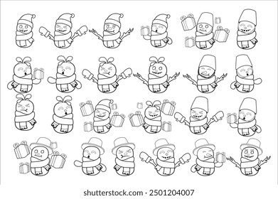 Conjunto de diseño de una Imagen para colorear con un tema de muñeco de nieve de Navidades	