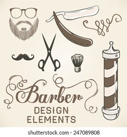 Set of design concepts for logo, badge, label, on Barbershop men's hipster hairdresser