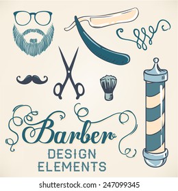 Set of design concepts for logo, badge, label, on Barbershop men's hipster hairdresser