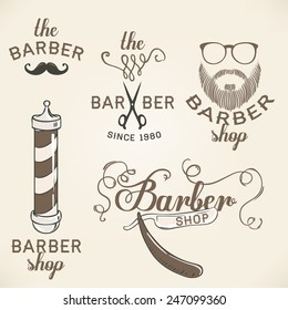 Set of design concepts for logo, badge, label, on Barbershop men's hipster hairdresser