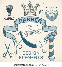 Set of design concepts for logo, badge, label, on Barbershop men's hipster hairdresser
