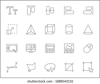 Set of design and development line style. It contains such Icons as graphic, designing, digital art, outline, art and other elements. customize color, easy resize.