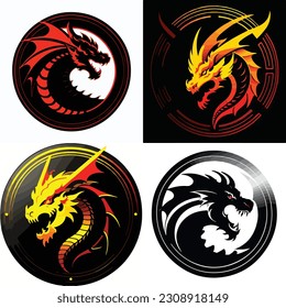 set of design dragon head logo art digital vector illustration