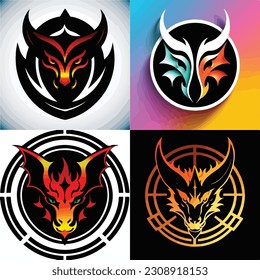 set of design dragon head logo art light vector illustration